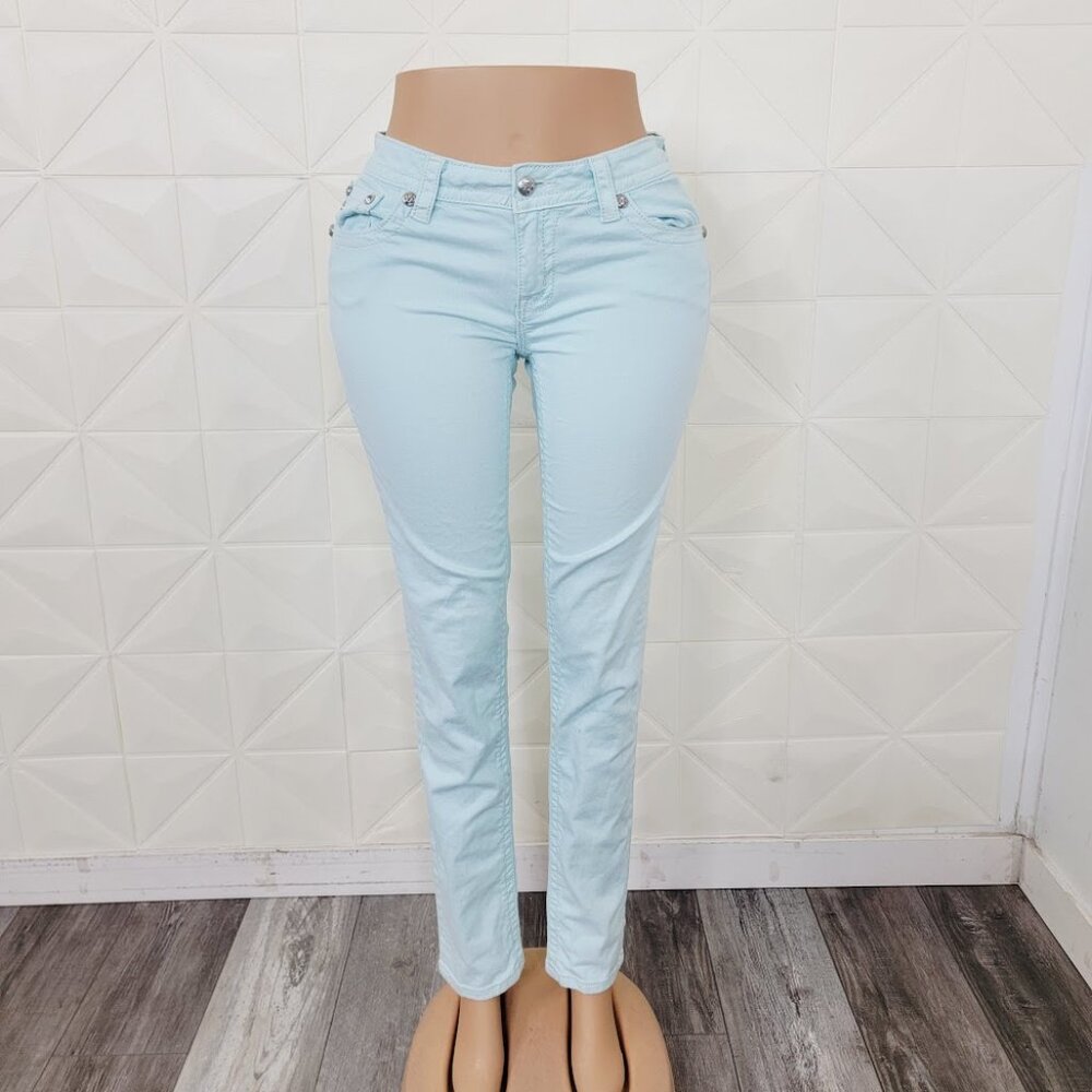 Miss Me Light Blue Skinny Jeans with Embellished Back Pockets - Picture 2 of 9